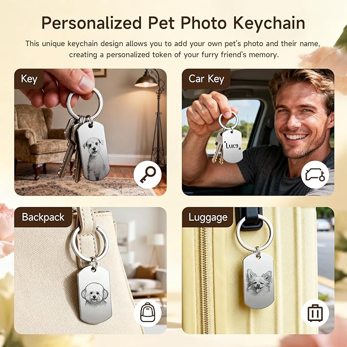 Custom Dog or Cat Portrait Keychain, Personalized Photo Engraved Keychains - Image 6