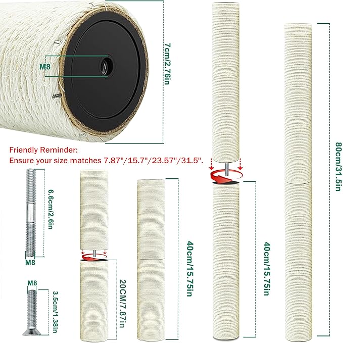 Cat Scratching Post Replacement Pole, Natural Sisal Cat Tree Replacement Parts - Image 2