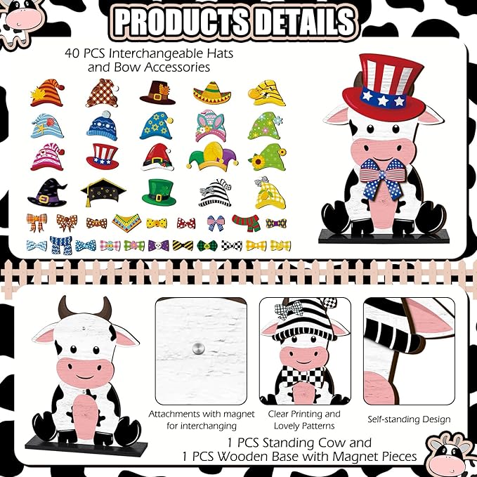 42 Pcs Summer Lemon Interchangeable Cow Figurine Farmhouse Holiday Cow Office - Image 3