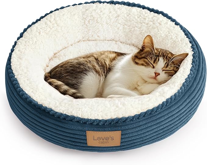 Love's cabin Round Donut Cat and Dog Cushion Bed, 20in Pet Bed by Lovescabin