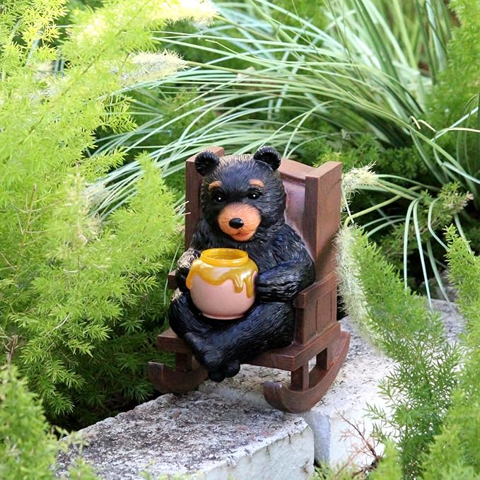 Sheaifun Solar Garden Statues Black Bear Decor Resin Bear Statues Outdoor - Image 4
