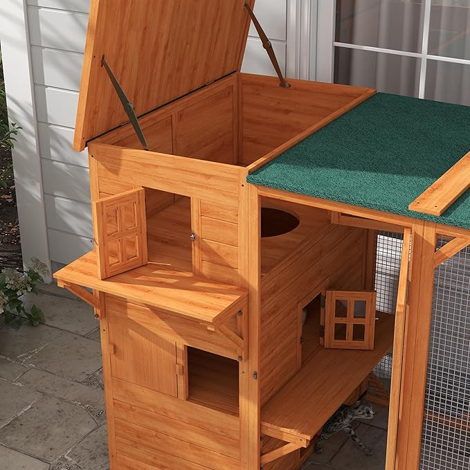 PawHut Catio Outdoor Cat Enclosure, Large Wood Kitten Cat House Enclosure - Image 8