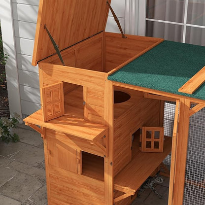 PawHut Catio Outdoor Cat Enclosure, Large Wood Kitten Cat House Enclosure - Image 8