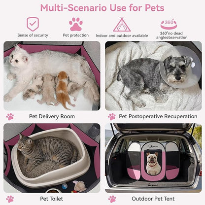 Siedihit Pink Puppy Playpen for Middle Dog Cat, Dog Tent Crates Cage - Image 3