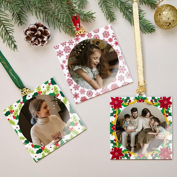 UNIQOOO Floral/Snowflake/Holly Christmas Acrylic Picture Frame Ornaments - Image 9