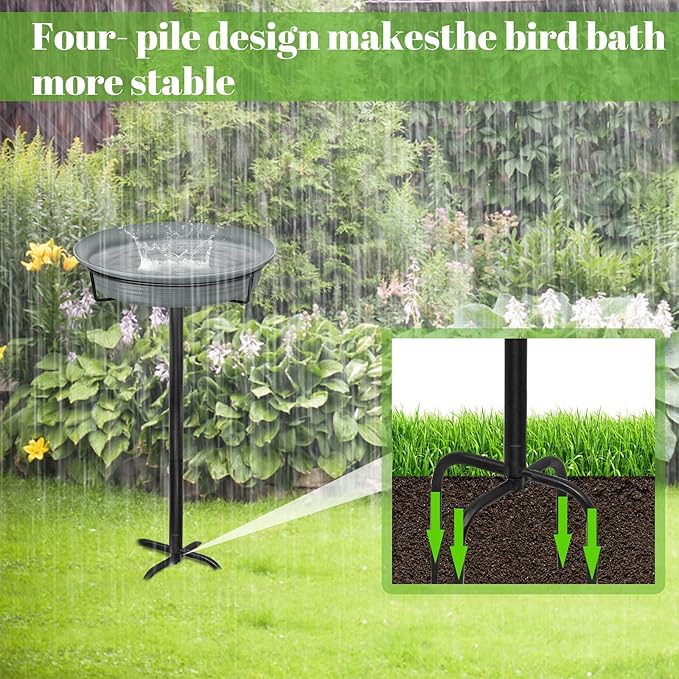 28In Freestanding Birdbaths Bowl Outdoor, Free Standing Garden Bird Bath Bird - Image 3