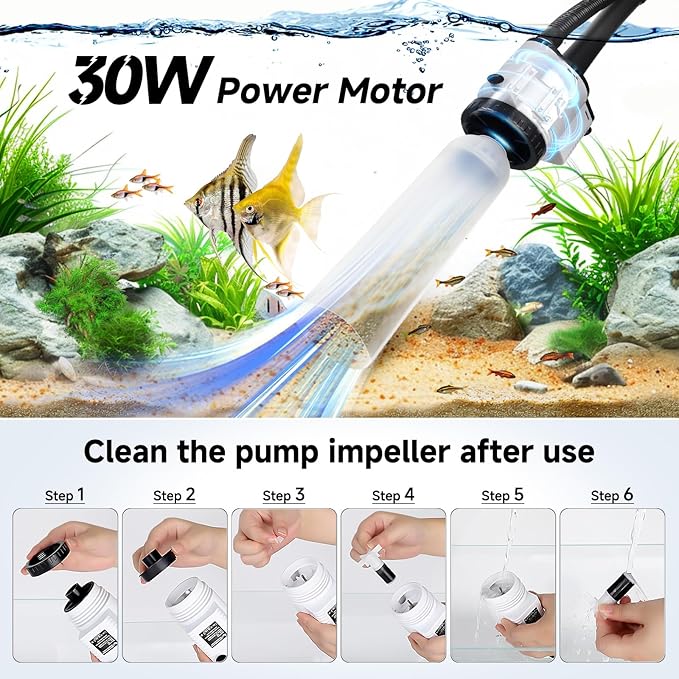 AQQA Electric Aquarium Gravel Cleaner, 8-in-1 Fish Tank Vacuum, Water Changer - Image 5