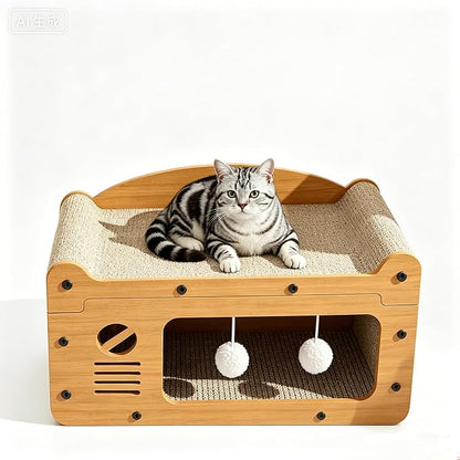 Cat Scratcher House, 2-in-1 Cardboard Cat House by Unknown