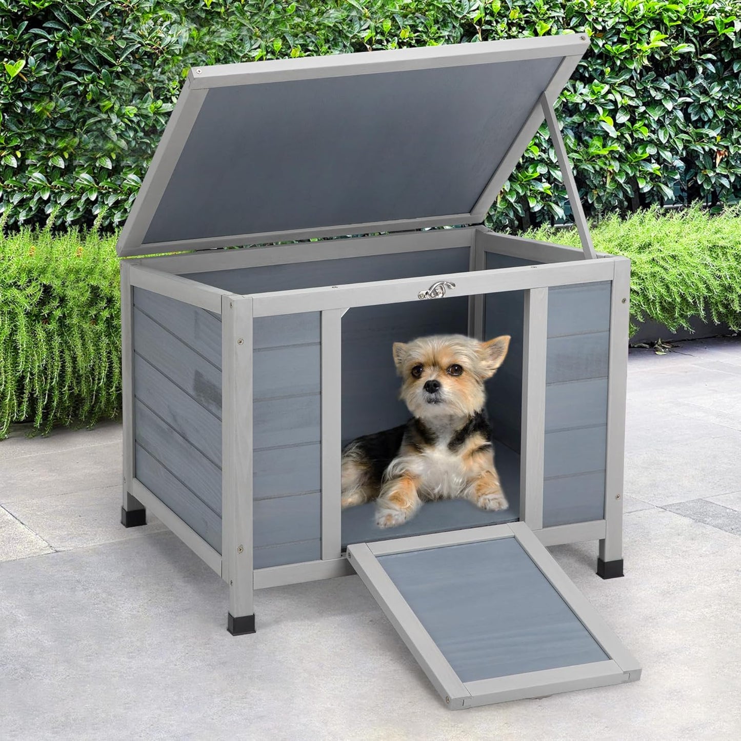 COZIWOW 24inches Wooden Catio Outdoor Cat House Small Animal House，Rabbit Hutch Indoor，Stable Weatherproof Bunny Cage Pet Shelter for Small Cat Dog Rabbit Guinea Pig (Grey)