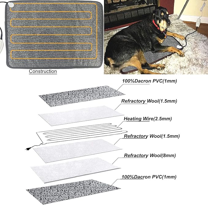 Pet Heating pad for Large Dog cat Heated Bed Dog Heating pad 34" x 21" - Image 6