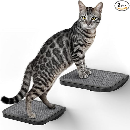 Grey Sisal-Padded Cat Wall Steps, Floating Wooden Cat Perch and Climbing Step by PELUOMOZ