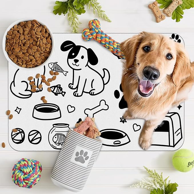 Cute Cat Bird Paw Print Dog Cat Food Mat, Absorbent Pet Feeding Mat - Image 7