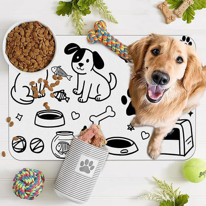 Cute Cat Bird Paw Print Dog Cat Food Mat, Absorbent Pet Feeding Mat - Image 7