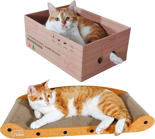 Cat Scratcher Bed 27 Inch Cat Couch Scratcher &16 Inch Cat Scratch Box by KEBKE