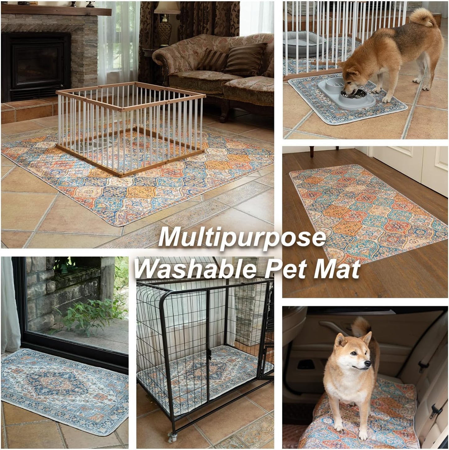 nunubaby Washable Pee Pads for Dogs, Stylish, Non-Slip and Leak-Proof Pee Pads. Reusable Potty Pads for Dogs for Crates and Floors.(Brown/Geo, 54" x54")