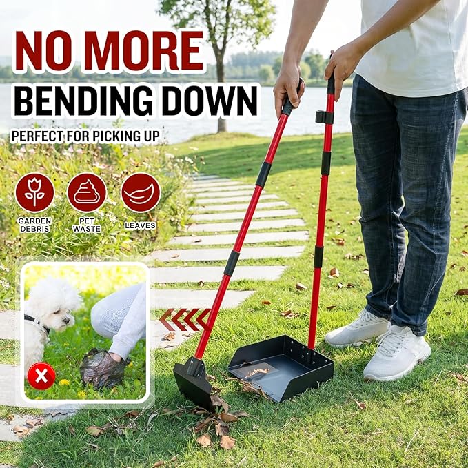 Pooper Scooper for Large Dogs, Adjustable Long Handle Metal Tray and Spade Poop - Image 3