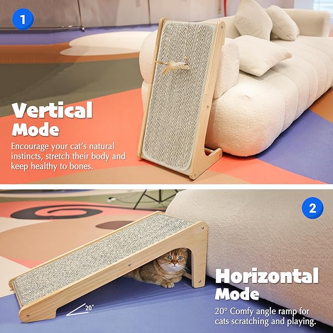 PETKARAY L Shape Cat Scratcher, Sisal Scratching Ramp, Chevron Scratching Pad - Image 3