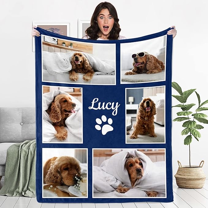 Personalized Pets Blanket with Photos, Custom Blanket by Ecautly