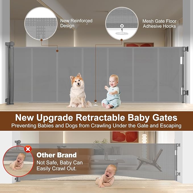 Miumoon 150 inch Retractable Baby Gates 34 inch Tall, Retractable Gate - Image 2