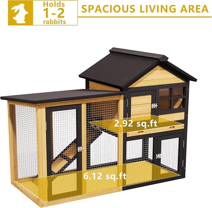 Outdoor Rabbit Hutch with Chew-Proof, 2-Story Bunny Cage with Pull-Out Leak - Image 3