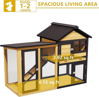 Outdoor Rabbit Hutch with Chew-Proof, 2-Story Bunny Cage with Pull-Out Leak - Image 3