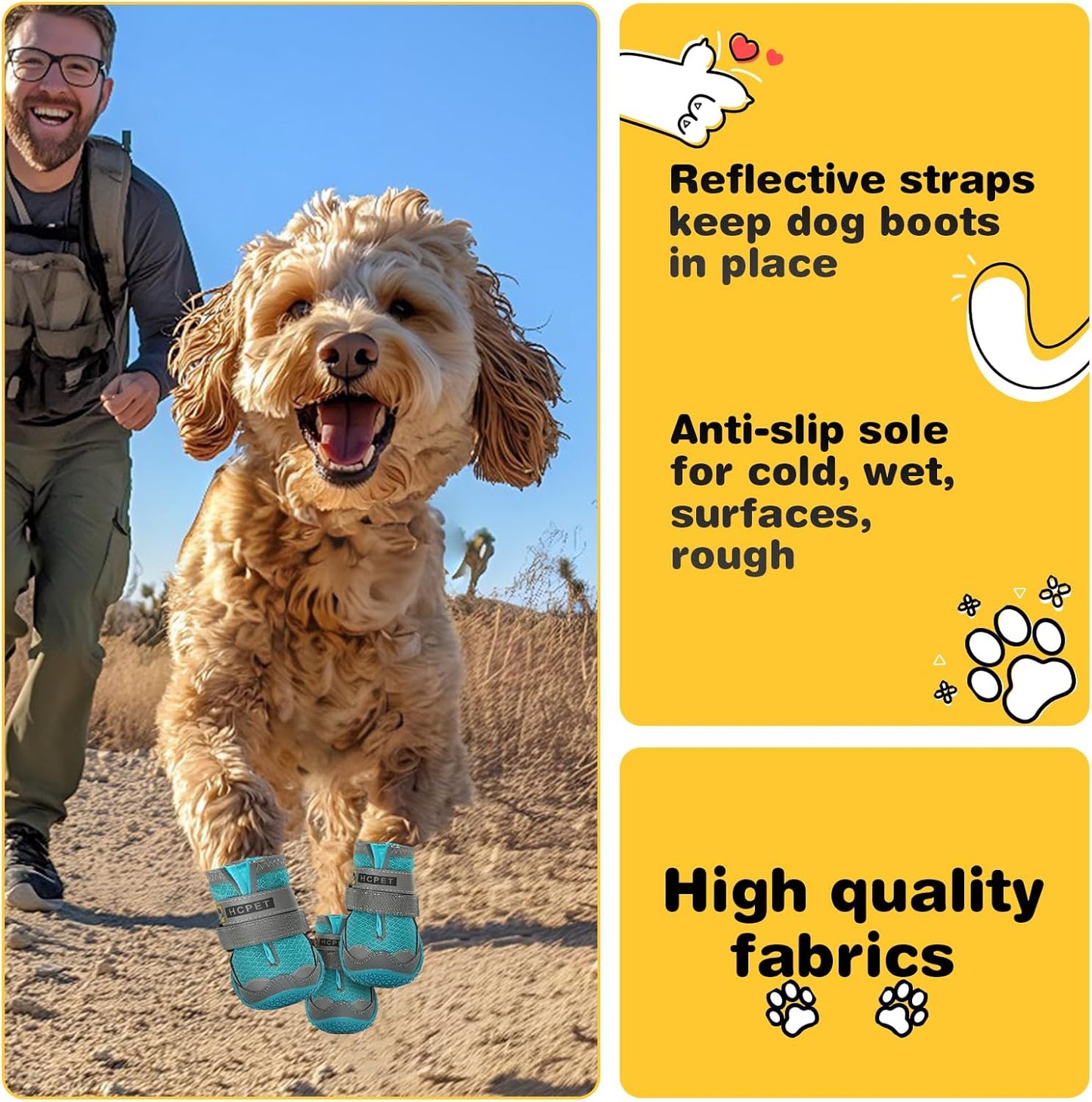 Hcpet Dog Shoes for Large Dogs, Breathable Dog Booties for Small Medium Dogs, Anti-Slip Dog Boots & Paw Protectors for Hot Pavement Winter Snow Hiking with Reflective Straps Blue Size 8