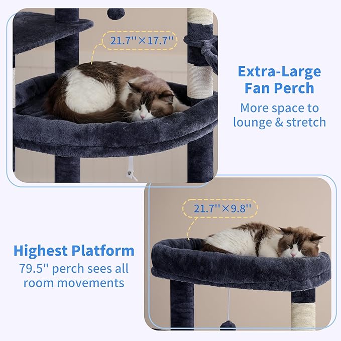 Heybly Tall Cat Tree for Large Cat, 80-inch Multi-Level Cat Tower for Indoor - Image 2