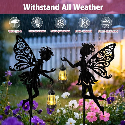 Solar Fairy Garden Lights Outdoor, 2 Pack Hanging Lantern Fairy Stakes - Image 3