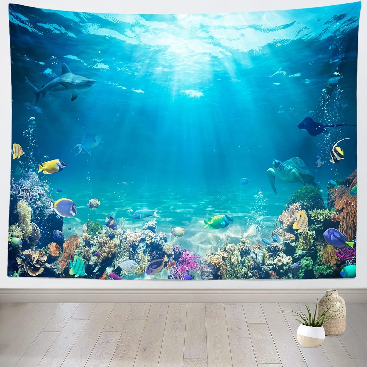 Loccor Underwater World Tapestry Blue Ocean Wall Hanging Under the Sea Coral Reef Wall Tapestry 179x118 Inches Tropical Fish Tank Undersea Tapestries Marine Wall Art for Bedroom Living Room Dorm Decor