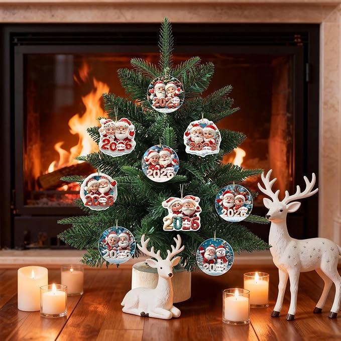 9 Pcs Christmas Tree Decorations 2026 Merry Christmas Santa Claus Hanging - Image 4