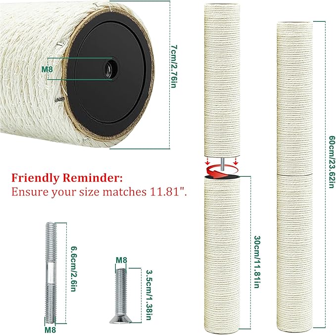 Cat Scratching Post Replacement Pole, Natural Sisal Cat Tree Replacement Parts - Image 2