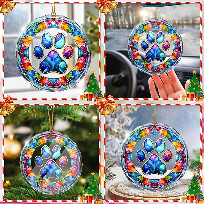Paw Print Christmas Ornament, Stained Glass Ornaments and Christmas Tree - Image 6