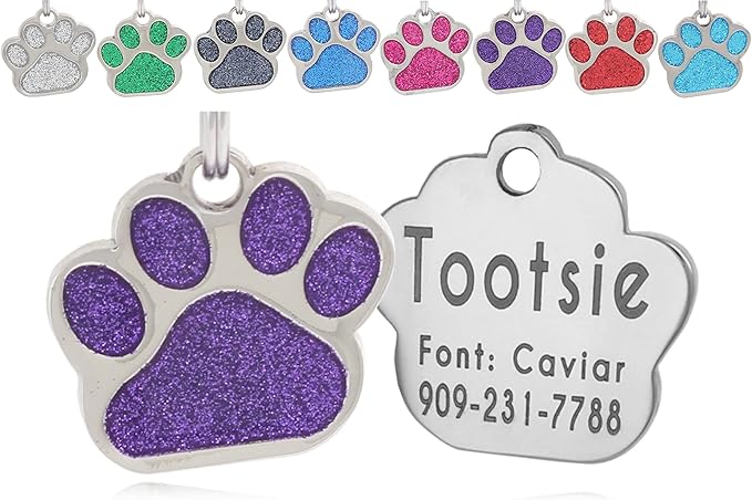 Pet ID Tags, Personalized Dog Tags and Cat Tags, Custom Engraved, Cute Glitter by Unknown