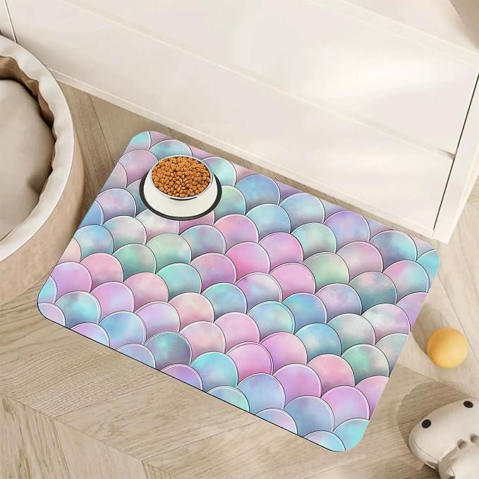 Pink Mermaid Scale Pet Feeding Mat, Absorbent Quick-Dry Cat Dog Food and Water by Unknown