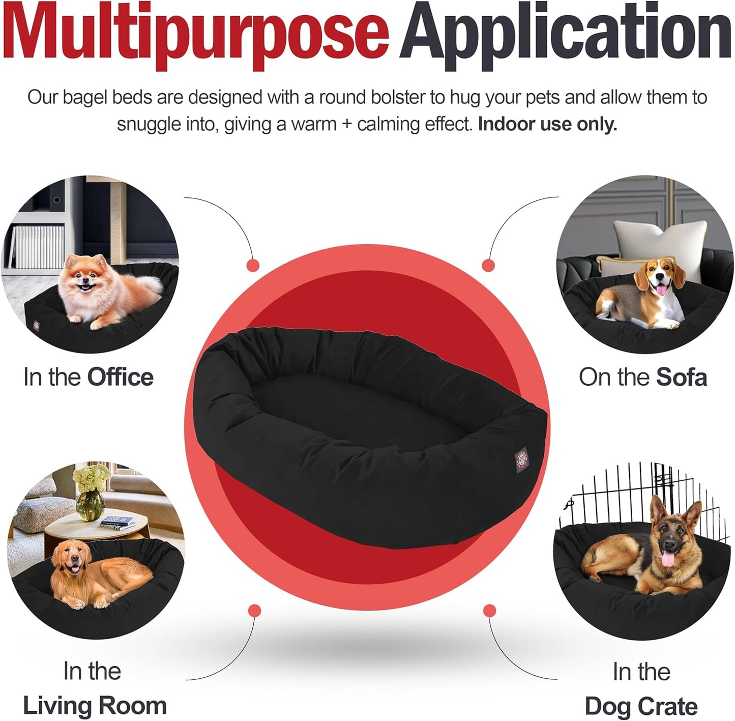 Majestic Pet 52 Inch Suede Calming Dog Bed Washable 52x35x11 (Inch) – Cozy Soft Round Donut Dog Bed with Spine Support for Dogs to Rest Their Head - Pet Bed X- Large – Black (2025)