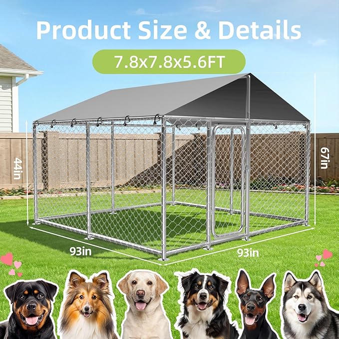 7.8x7.8FT Large Outdoor Dog Kennel Outside, Heavy Duty Dog Enclosure - Image 4