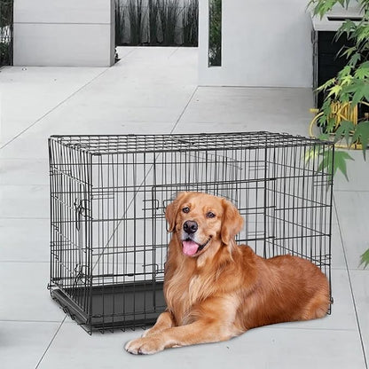 FDW Dog Crate for Large Dogs 48 Inch Folding Metal WirePet Cage Double Door - Image 2