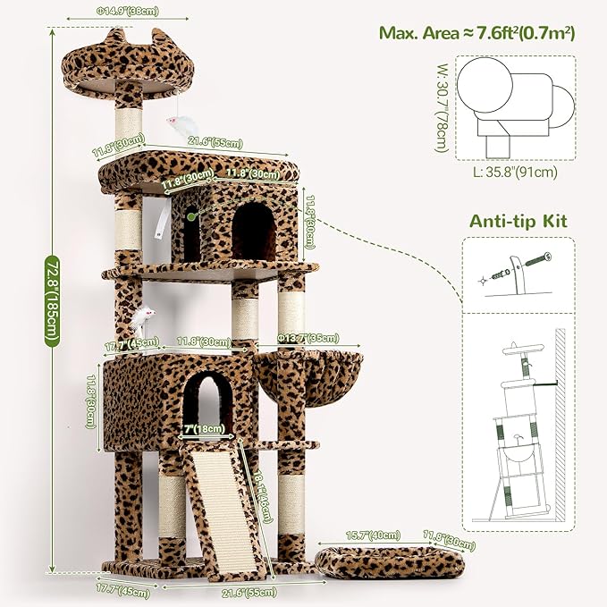 Globlazer Heavy Duty Cat Trees for Large Cats, Sturdy 72in Maine Coon Cat Tree - Image 7