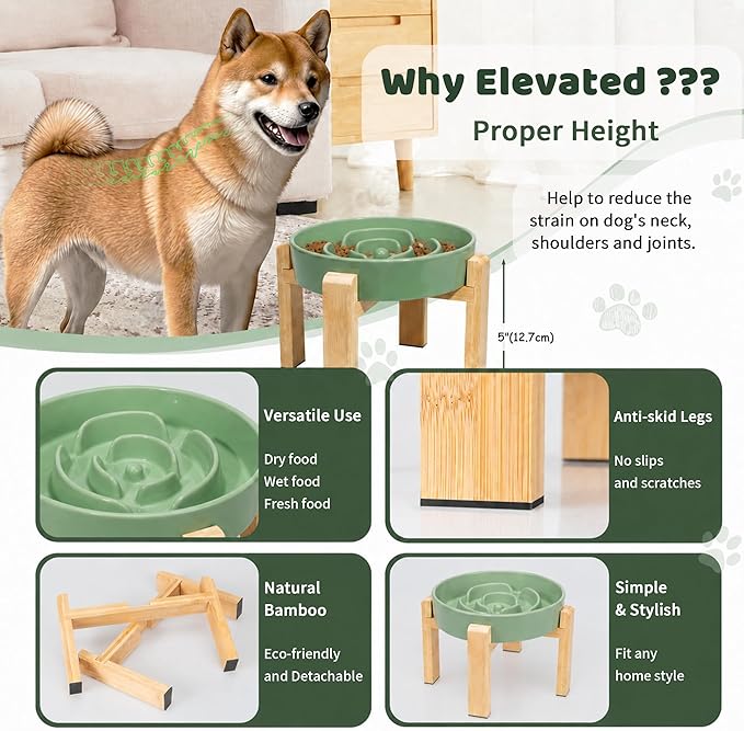 Elevated Slow Feeder Dog Bowl Large Breed, 8.8 Inch Ceramic Slow Eating Bowl - Image 3