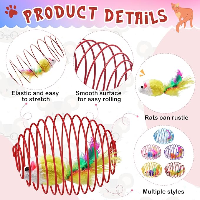 Jecery 5 Pcs Cat Spring Balls Toys Stretchable Rolling Balls Colorful Playful - Image 3