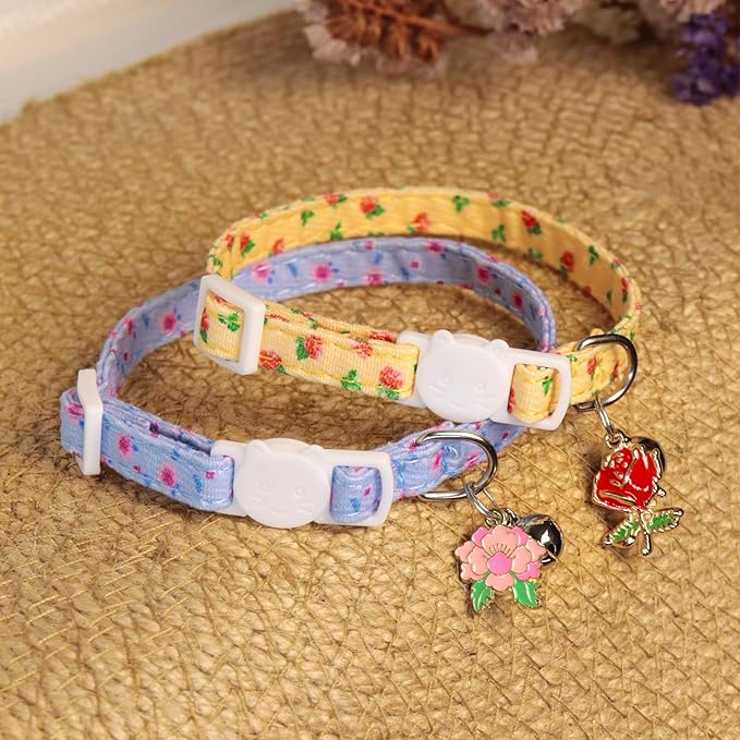 Cat Collars for Girl Cats & Boys, 2 Pack Soft Cotton Breakaway Collar - Image 2