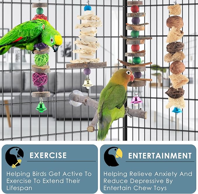 Bissap Bird Chew Toys, 5 Packs Parakeet Natural Wood Toys Parrot Hanging Cage - Image 4