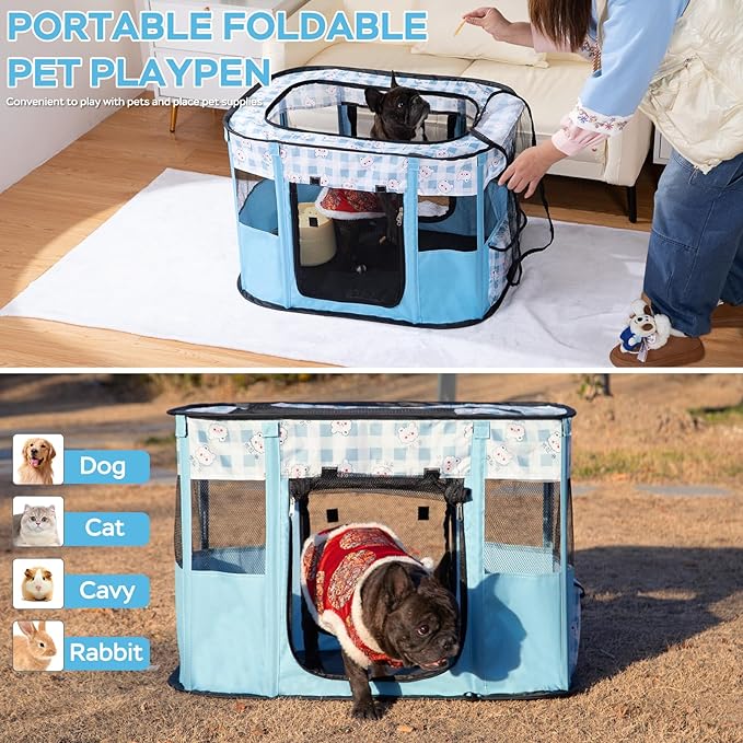 Portable Pet Playpen Cat Cages Indoor， 35.4" L x 27.6" W x 23.6" H Collapsible - Image 3