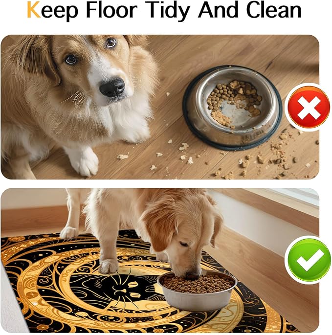 HOMETITUTE Cat Feedings Mats 20x12 inch Golden Cat Print Pet Bowl Placemat Non - Image 8