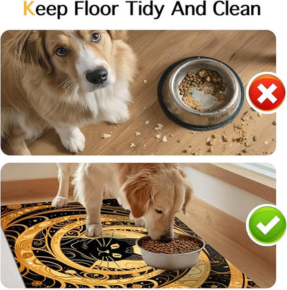 HOMETITUTE Cat Feedings Mats 20x12 inch Golden Cat Print Pet Bowl Placemat Non - Image 8