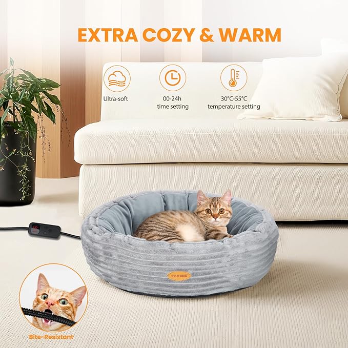 Heated Cat Bed for Indoor Cats, 20’’ Electric Cat Heated Bed Pet Warming Bed - Image 2