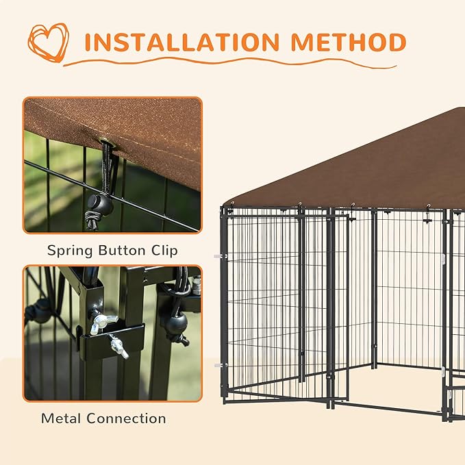 PawHut Outside Dog Kennel, 6.9' x 4.6' x 5' Puppy Play Pen w/Canopy, Secure Lock - Image 6