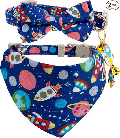 Faygarsle 2 Pack Space Theme Cat Collar Set by Faygarsle