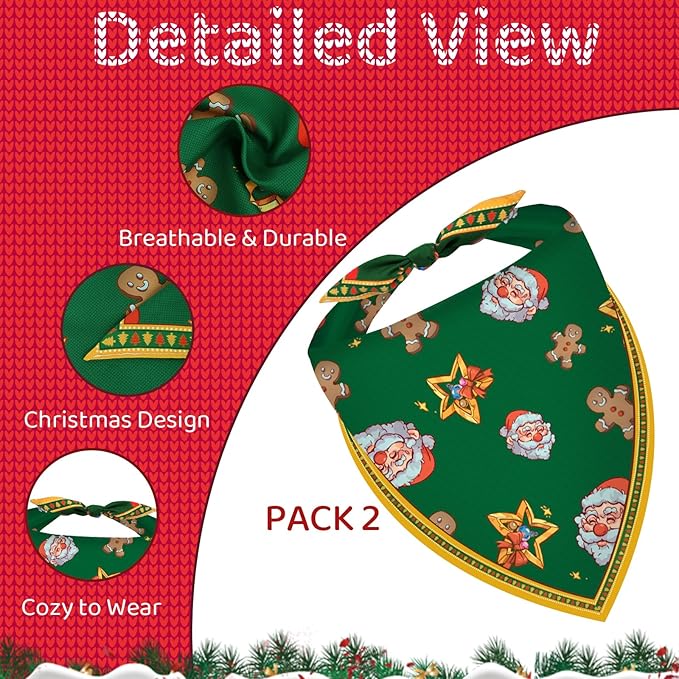 Christmas Dog Bandanas 2 Pack, Holiday Dog Bandanas - Image 3