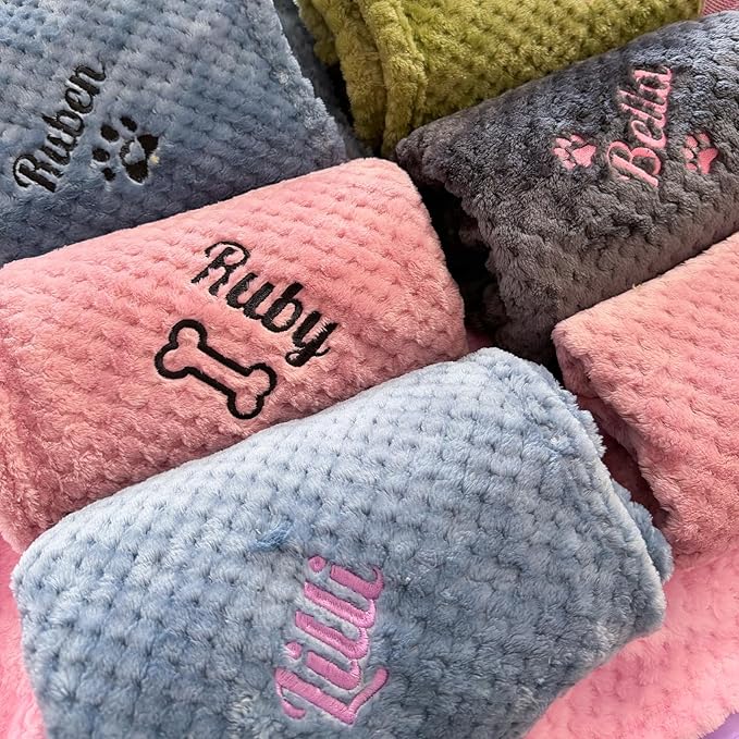 Personalised Pet Blanket with Name & Paw Print, Custom Embroidered Dog Cat - Image 7